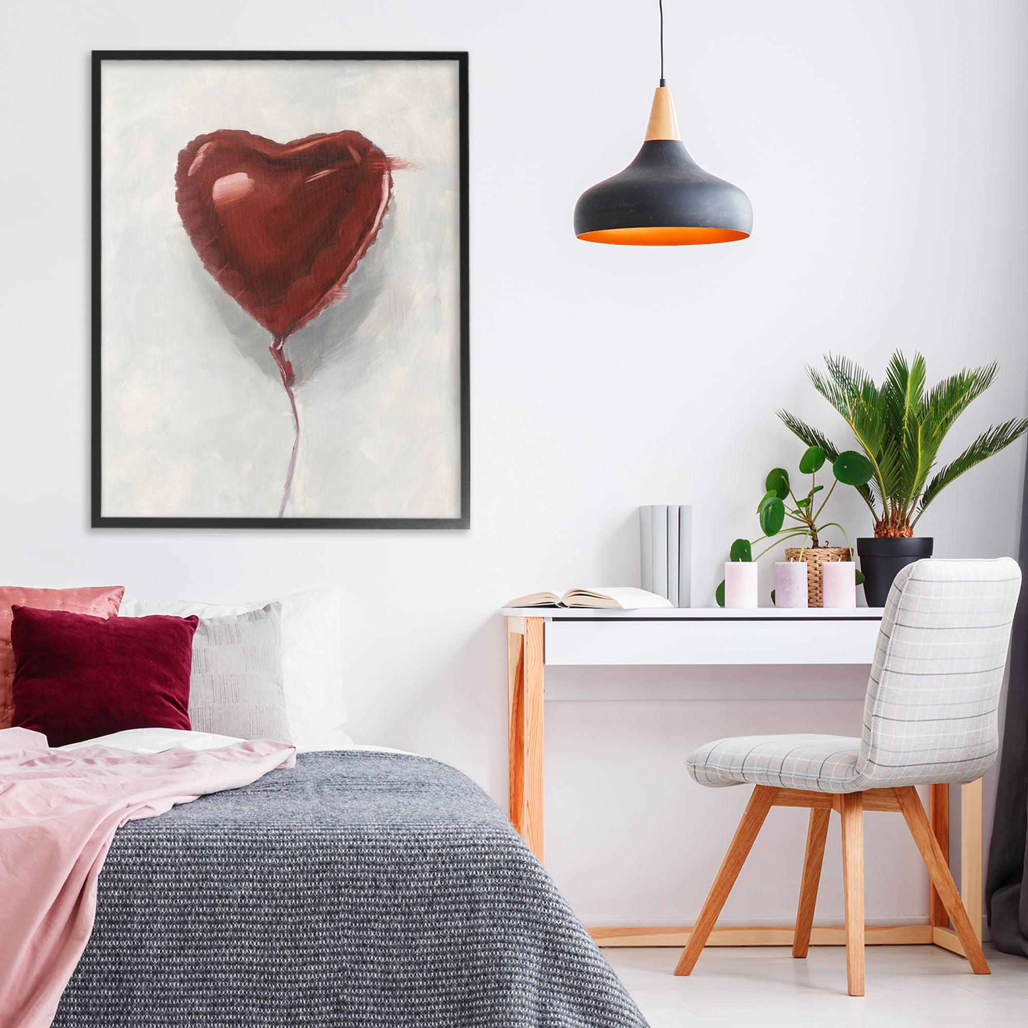 Stupell Industries Heart Shaped Balloon Black Framed Giclee Art, design by Ethan Harper