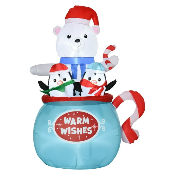 5ft Christmas Inflatables Outdoor Decorations, LED Polar Bear & Penguins Yard Decor, Holiday Blow-Up for Garden, Lawn, Party