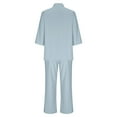 thumbnail image 4 of Women's 2 Piece Lounge Sets Oversized Loose Casual Outfits Latter 3/4 Sleeve Collar V Neck Shirts Straight Wide Leg Pants, Light Blue, S, 4 of 5