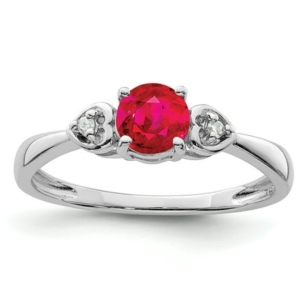 925 Sterling Silver Diamond Red Ruby Band Ring Size 6.00 Gemstone