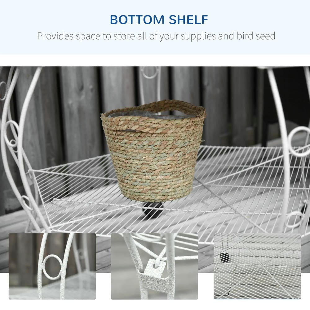 Spaco 77inch Flight Bird Cage, Hexagon Covered Canopy Portable Aviary with Storage, White