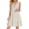 thumbnail image 4 of HVOBTTY Summer Women's Sleeveless Mini Peplum Dress red Cowl Neck Loose Cut Daily Outer Wear, 4 of 4