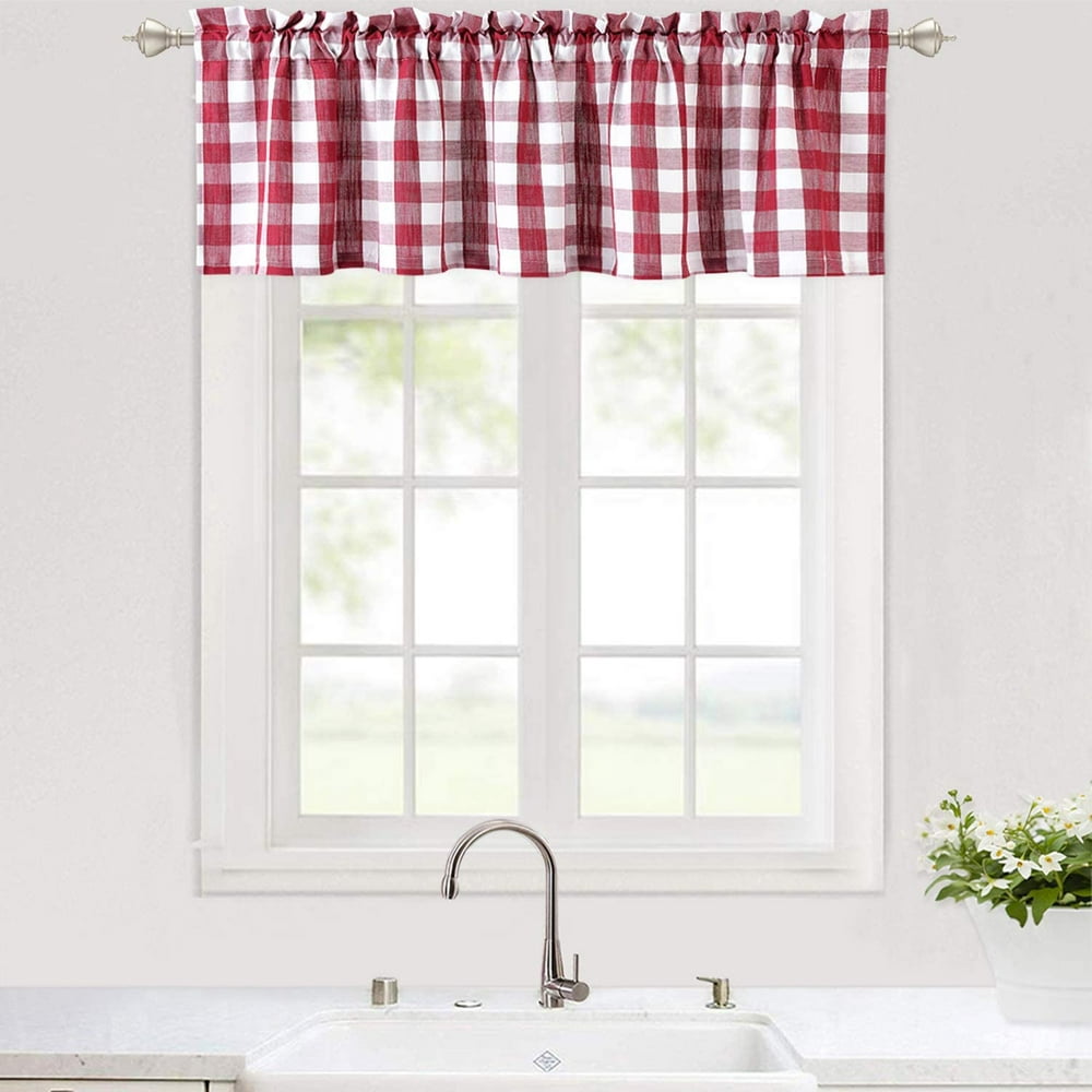 Kitchen Curtain Valance, Red Buffalo Check Valance Curtains for Windows ...