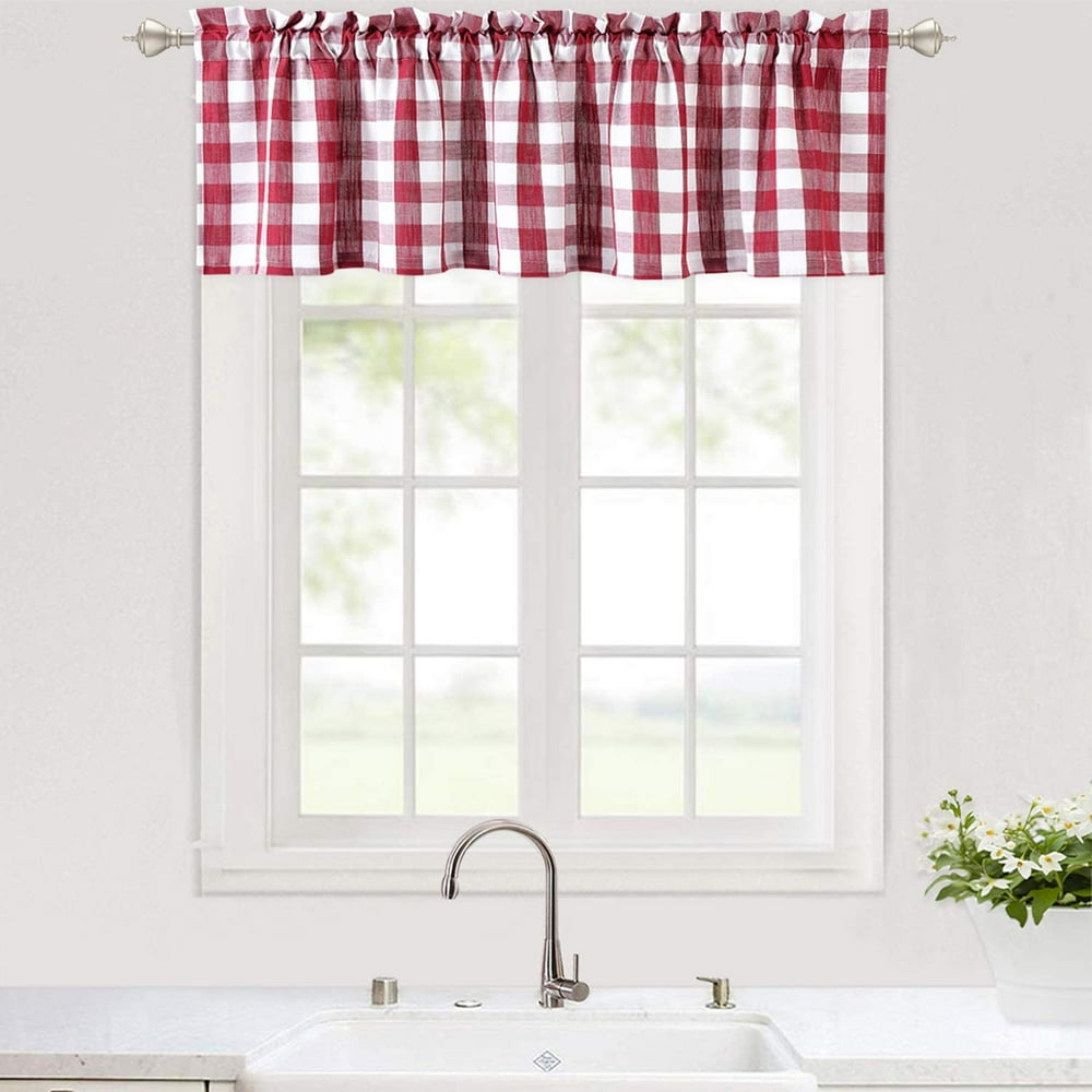 Kitchen Curtain Valance, Red Buffalo Check Valance Curtains for Windows