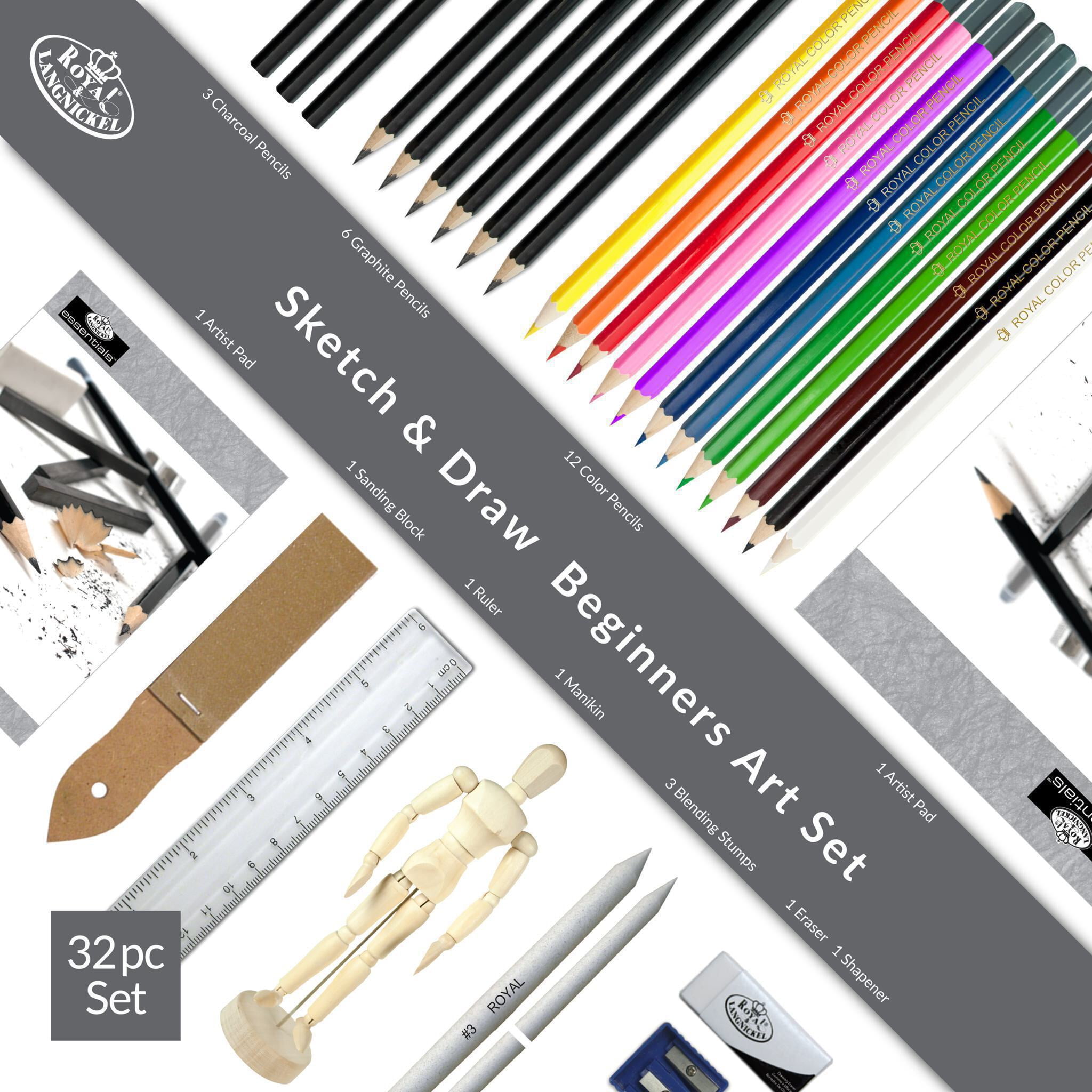 Royal & Langnickel Essentials™ 32pc Sketching & Drawing Travel Art Set