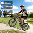 thumbnail image 2 of Electric Bike for Adults, 20" E Bike with 3-Speed, 750W Peak Adult Electric Bicycles for Womens & Man Commute, up 30 Miles Removable Battery Ebike, Max 19MPH, 2 of 10