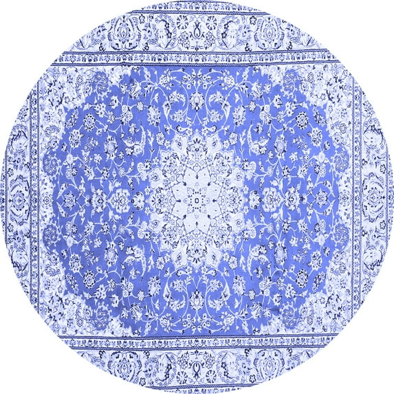 Ahgly Company Machine Washable Indoor Round Medallion Blue Traditional Area Rugs, 3' Round