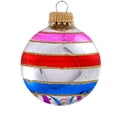 thumbnail image 4 of Glass Christmas Tree Ornaments - 67mm/2.63" [4 Pieces] Decorated Balls from Christmas by Krebs Seamless Hanging Holiday Decor (Bright Silver with Multicolor Lines), 4 of 7