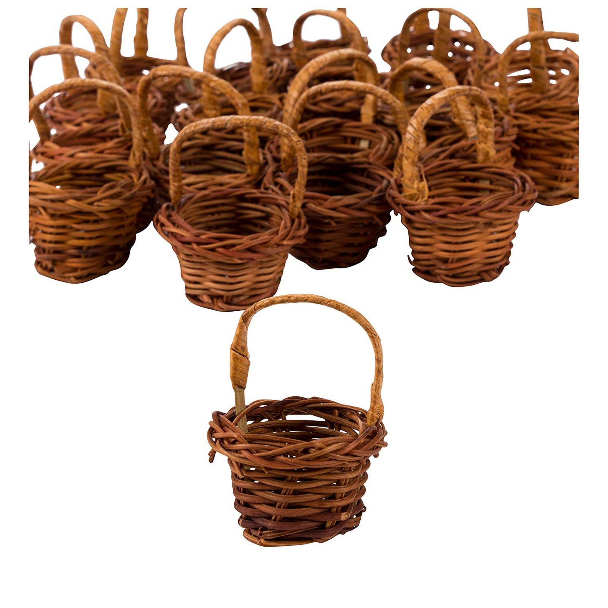 Mini Baskets- 24-Pack Miniature Woven Baskets with Handles, Mini Round