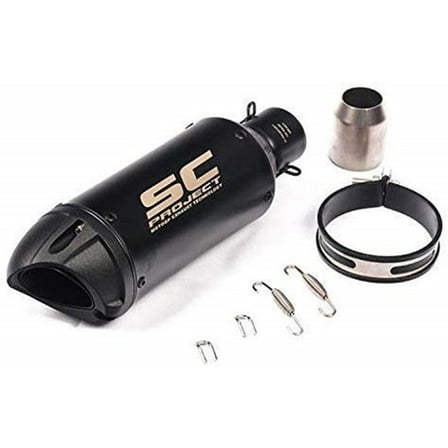 Universal Motorcycle Exhaust Muffler Black for Sports Bikes and More with SC logo