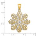 thumbnail image 3 of 14K Two-tone Gold Open Back Solid Polished Finish Diamond-cut Flower Charm Pendant, 3 of 4
