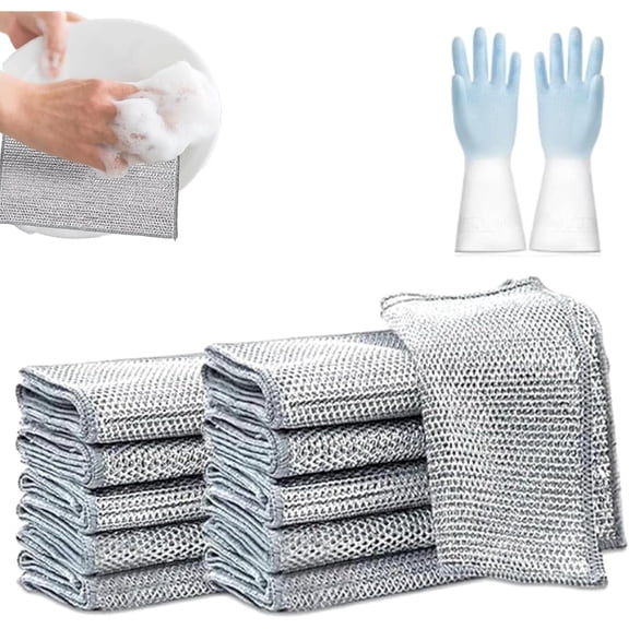 Metallic Fiber Cleaning Cloth, 10Pcs Non-Scratching Metal Dishcloth for Stainless Steel - Wire Cloth (10pcs)