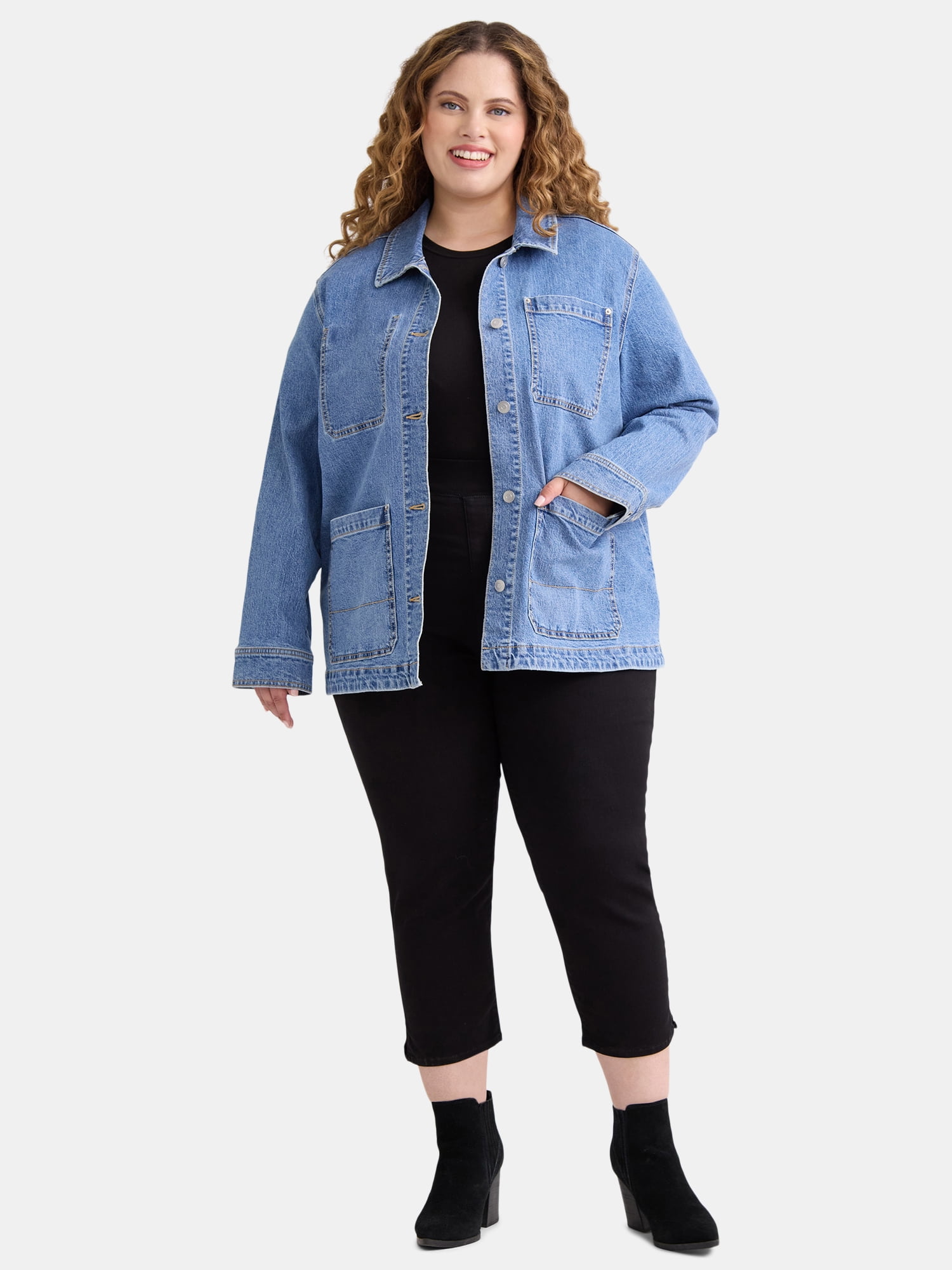 Time and Tru Women's and Women’s Plus Denim Utility Jacket, Sizes XS-4X
