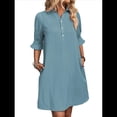 thumbnail image 1 of Vestido Camisero Informal para Mujer, con Mangas con Volantes, Botones, Corte Recto, de Verano, con Bolsillos, Gris, Azul, Talla S, 1 of 4