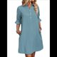 thumbnail image 1 of Vestido Camisero Informal para Mujer, con Mangas con Volantes, Botones, Corte Recto, de Verano, con Bolsillos, Gris, Azul, Talla S, 1 of 4