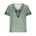thumbnail image 4 of Taqqpue Mens Linen Shirt Solid Color V Neck Short Sleeve Blouse Tops Casual Embroidered Plus Size Beach T Shirts, 4 of 6