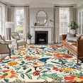 thumbnail image 2 of Area Rug 60×96in, Watercolor Flower Blue Bird on Retro Floor Carpet Living Room Rug, Boho Floral Leaves Non-Slip Welcome Mat Indoor Rugs for Bedroom Dining Room, 2 of 9