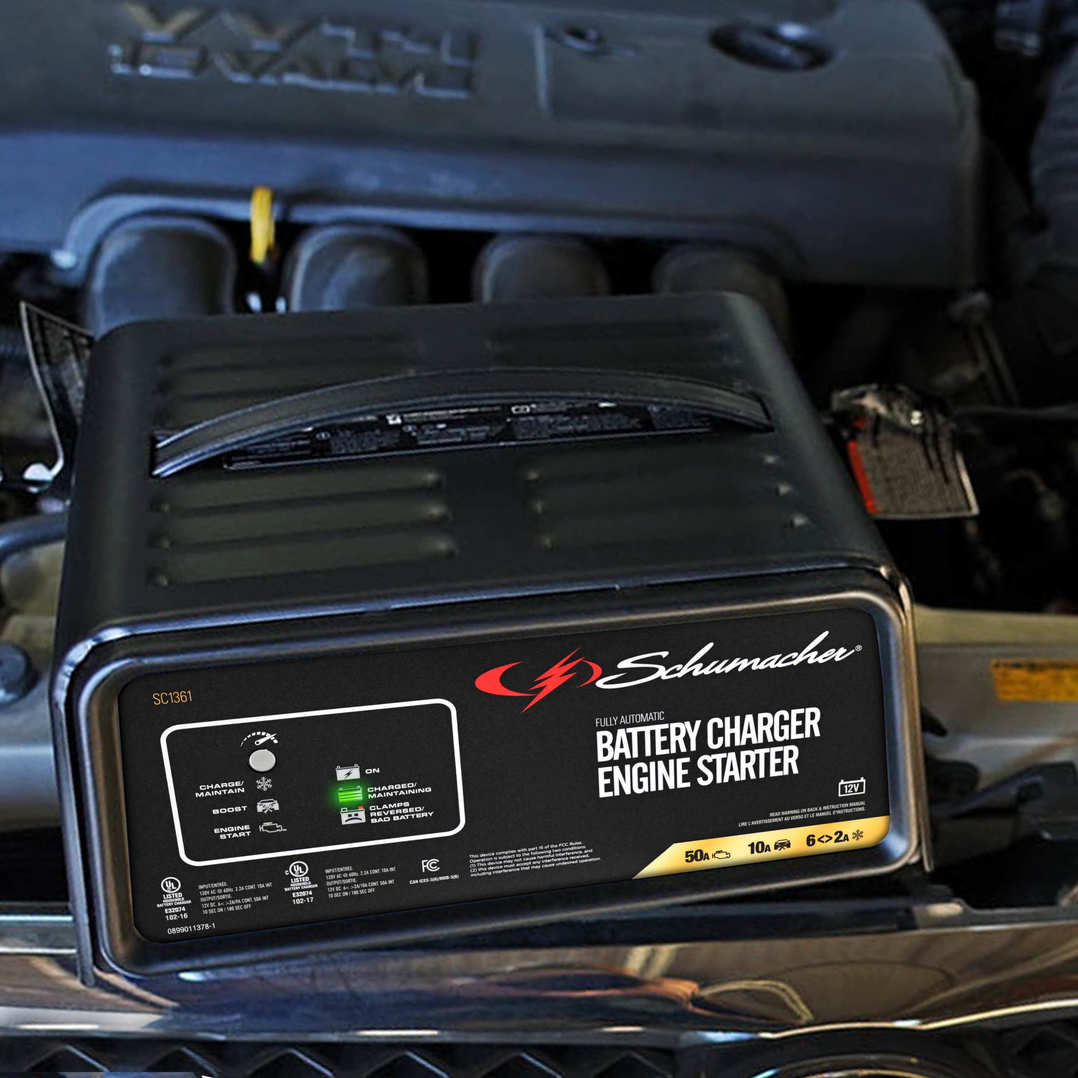 Schumacher Electric 6A Car Battery Charger/50A Engine Starter, Maintainer, 10A Boost, 12V Sport, Auto, and Marine Batteries, SC1361