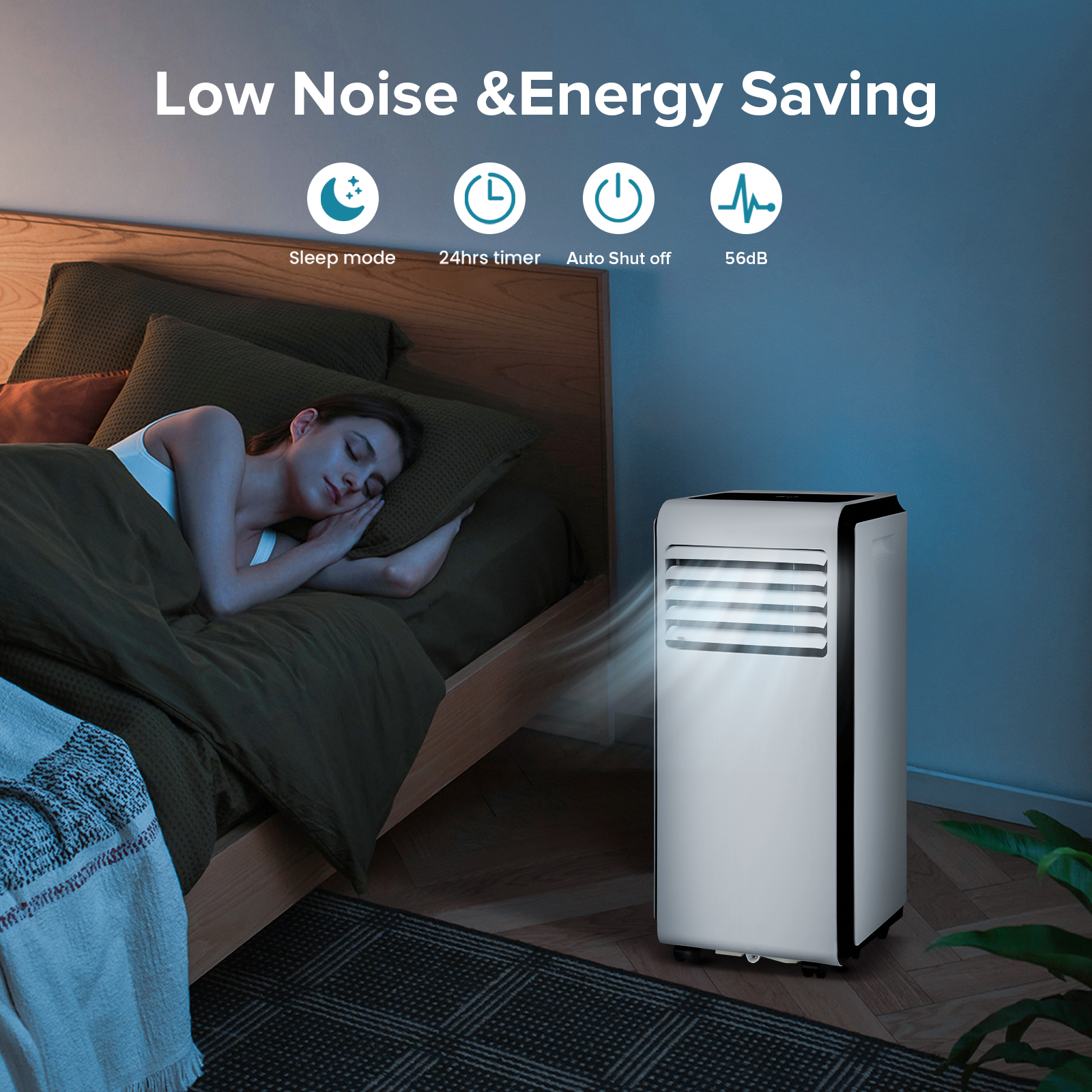Electactic 8000 BTU 3 in 1 Portable Air Conditioner with remove control, cools up 350 Sq Ft, 24h Timer, White