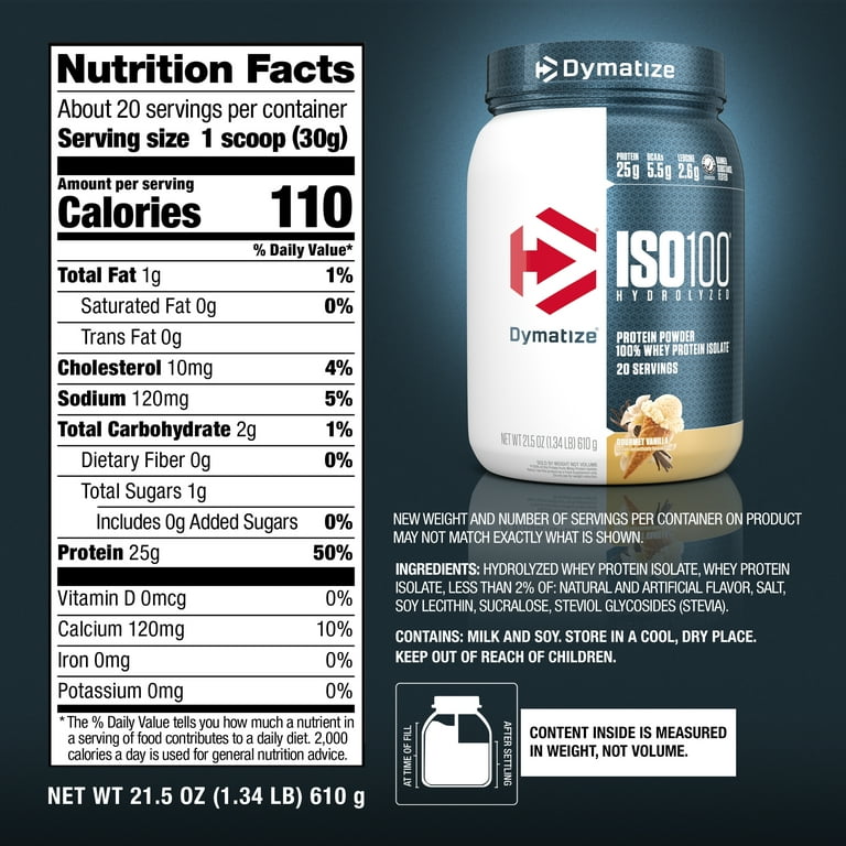 Dymatize ISO100 Hydrolyzed Whey Isolate Protein Powder, Gourmet Vanilla, 20  Servings 