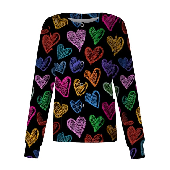 Valentine Day Nursing Scrubs Womens Single Breasted Short Sleeve Medical Scrubs Love Heart Print V Neck Plus Size Quick Dry Scrub Tops with Pockets Earthy Yellow 2XL