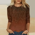 thumbnail image 2 of Staron Jolis Hauts d'Été pour Femmes en Liquidation à Moins de 5 $ Col Rond Manches 3/4 Blouses T-Shirts Basiques Tunique à Imprimé Floral Chemises Fluides, 2 of 5