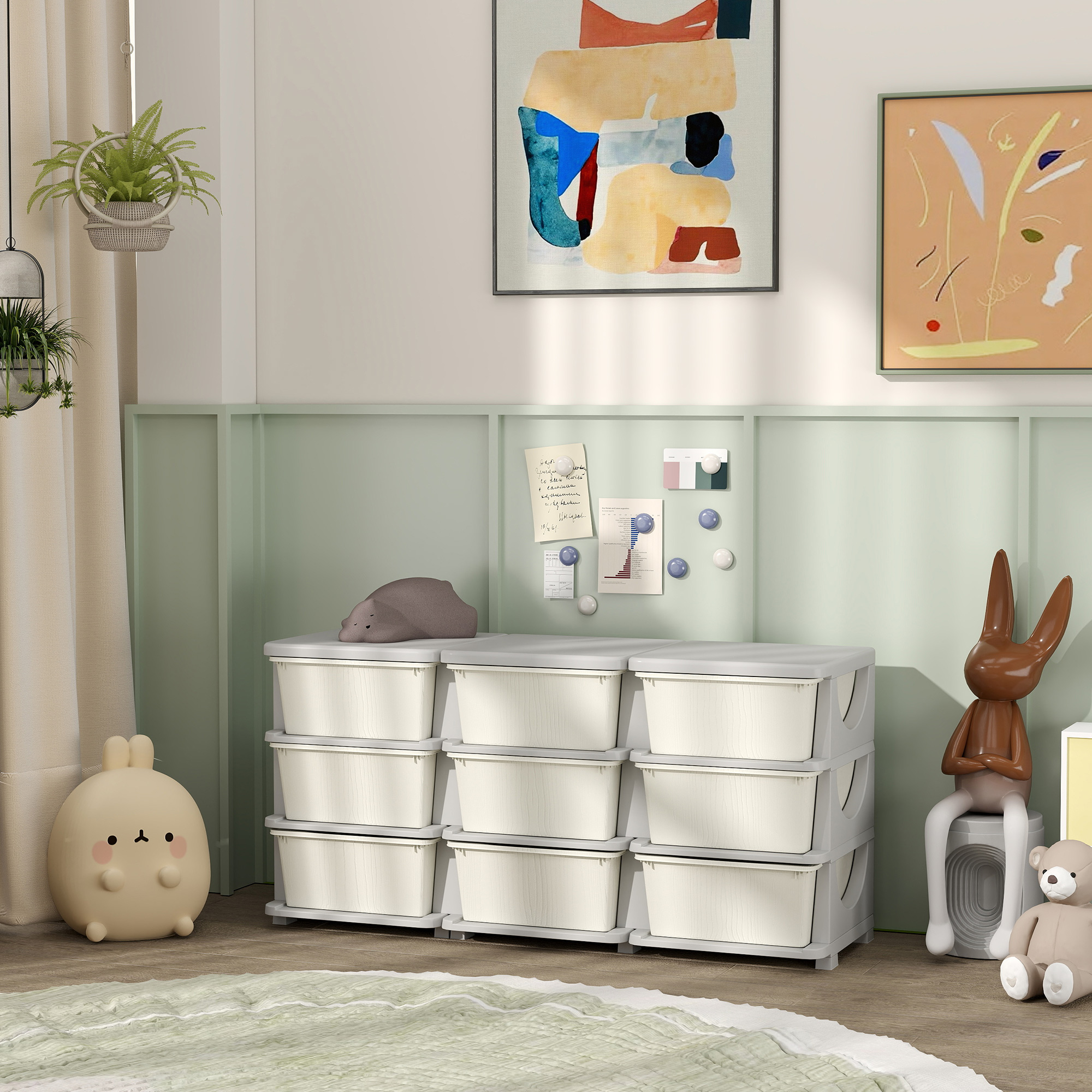 3 Tier Kids Storage Unit, 9 Drawer Chest Toy Organizer Plastic Bins for Kids Bedroom Nursery Kindergarten Living Room for Boys Girls Toddlers, Cream White