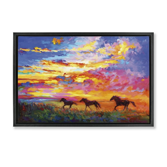 Stupell Industries Wild Horses at Sunset Landscape & Nature Painting Black Floater Framed Canvas Art Print Wall Art, 25 x 17