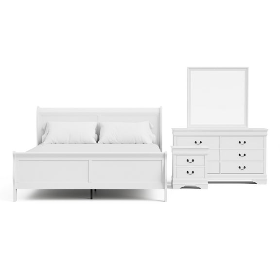 Furniture of America Arabella Wood 4-Piece King Bedroom Set in White