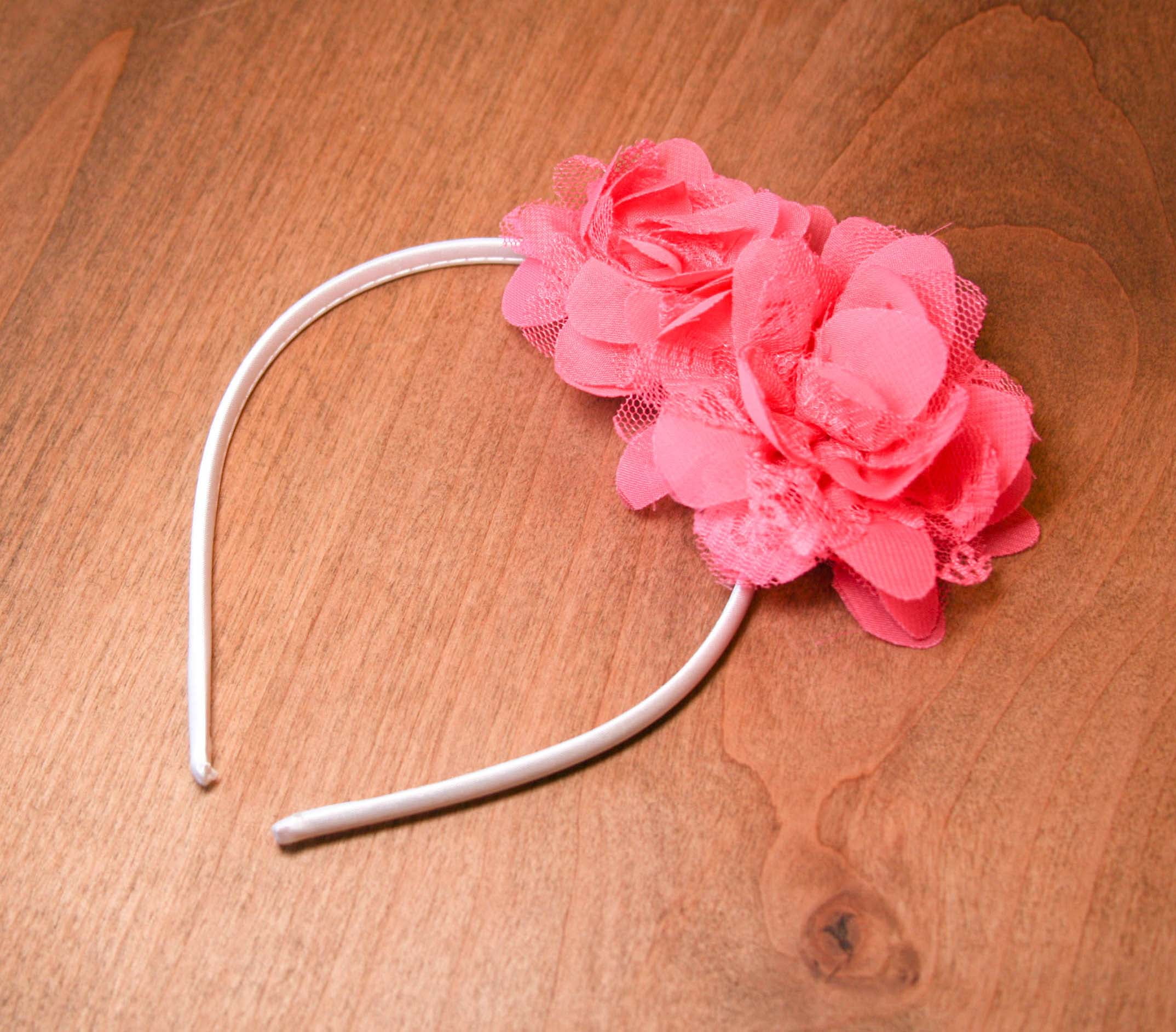 Offray Light Pink 4 1/2" Handmade Chiffon Flower With Lace Applique, 1 Each, Sewing Embellishment