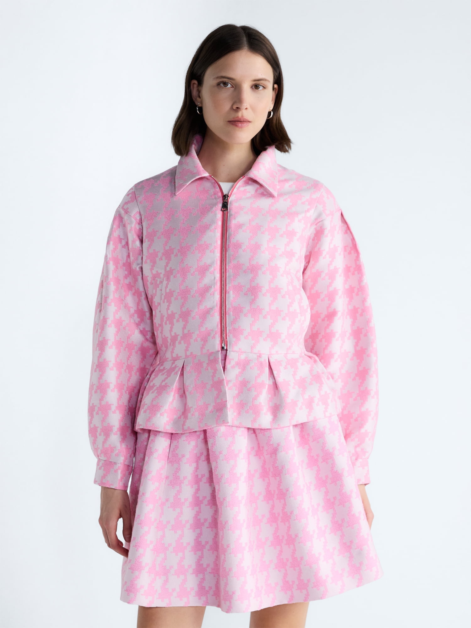 Free Assembly Women's and Women's Plus Houndstooth Peplum Jacket, Sizes XS-4X
