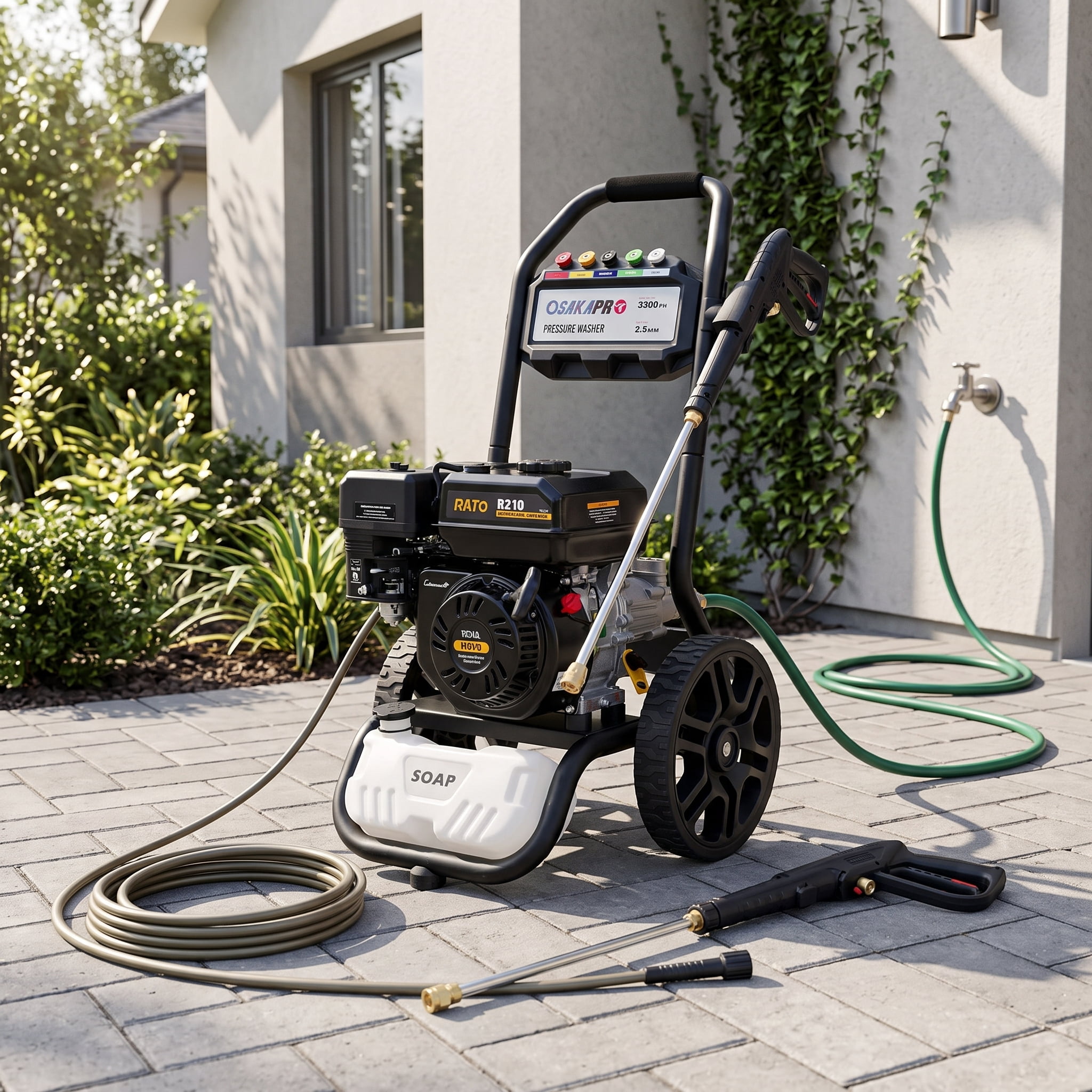 3500PSI Gas Pressure Washer, 2.5GPM Gas Powered High Pressure Washer with 212CC RATO Engine, 5PCS Adjustable Nozzles, Onboard Soap Tank, Spray Gun and Wand