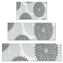 Gray Floral and Petal Pattern Kitchen Rugs Sets Of 3,Kitchen Runner Rugs Non Skid Washable,Decorative Kitchen Floor Mats for Kitchen,Sink,Laundry,17"x30"  17"x47"   17"x59"