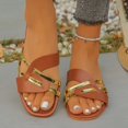 thumbnail image 5 of Wensltd Women Beach Sandals Comfortable Wide Width Summer Vacation Metal Buckle Sandals Flat Daily Casual Wear Brown, 5 of 9