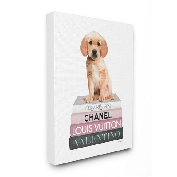 Stupell Industries Adorable Puppy Sitting on Glam Fashion Books Designed by Amanda Greenwood