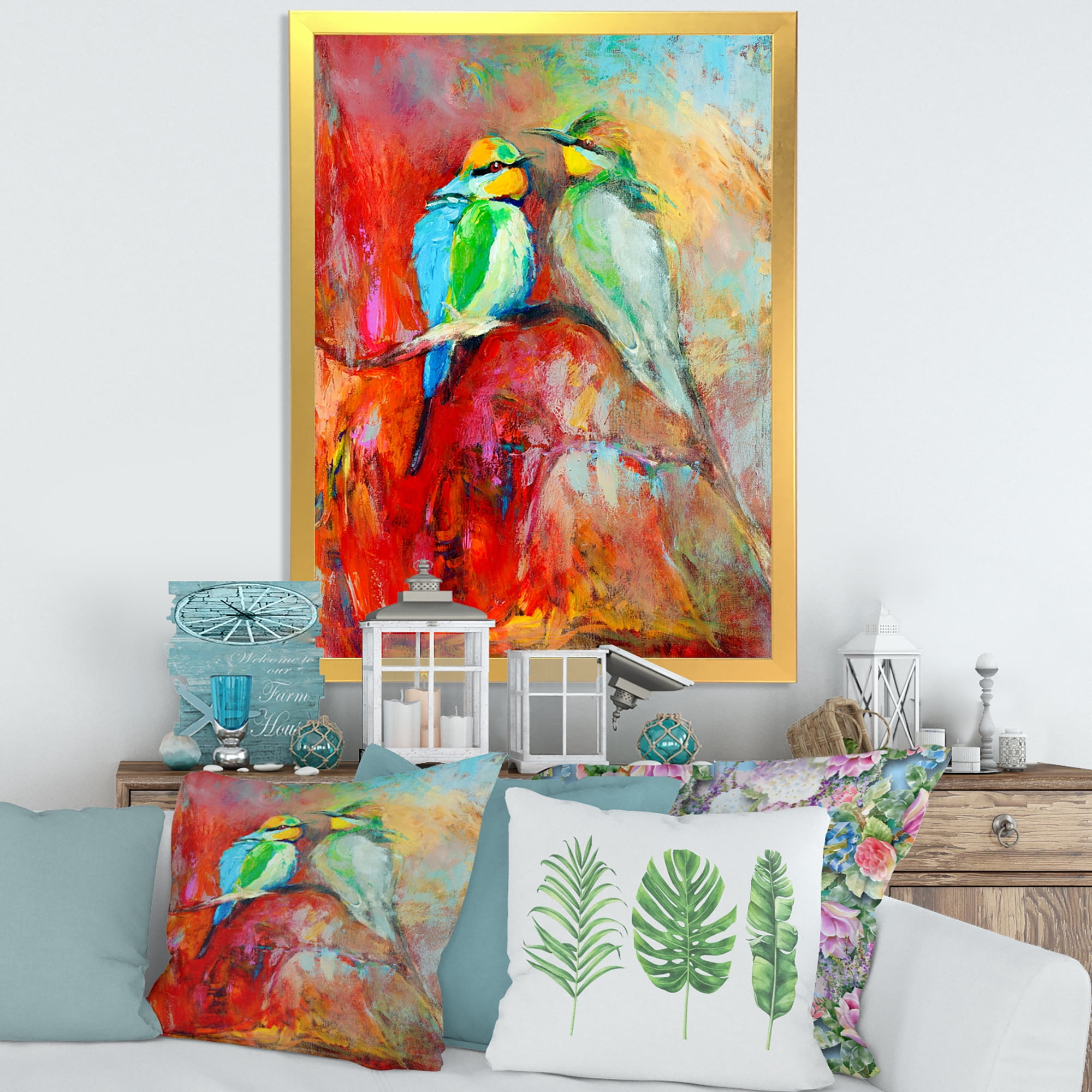 Designart 'Blue Tailed Bee Eaters Sitting On A Branch' Nautical & Coastal Framed Art Print