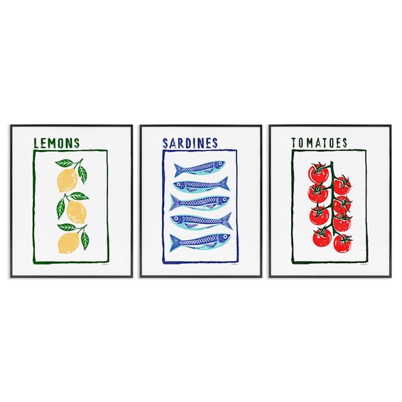 Stupell Industries Healthy Summer Foods 3 Piece Black Framed Giclee Art Set, design by Amanda Greenwood