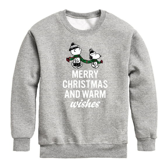 Peanuts - Charlie Brown & Snoopy Merry Christmas Warm Wishes - Toddler And Youth Crewneck Fleece Sweatshirt