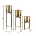 thumbnail image 5 of Cylinder Flower Pots on Stands for Home Decor - Metal Planters for Indoor and Outdoor Plants - Modern Plant Pots for Living Room, Entryway, or Garden - Set of 3, 39", 29", 20", Gold & Metallic, 5 of 13