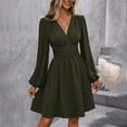 thumbnail image 3 of LLYwey Flowy Mini Dresses Women Wrap V-Neck Long Sleeve Ruffle Hem A-line High Waisted Spring Summer Dresses for 2025 Boho Beach Vacation Casual Sundress , I-22, Green-a, S, 3 of 9