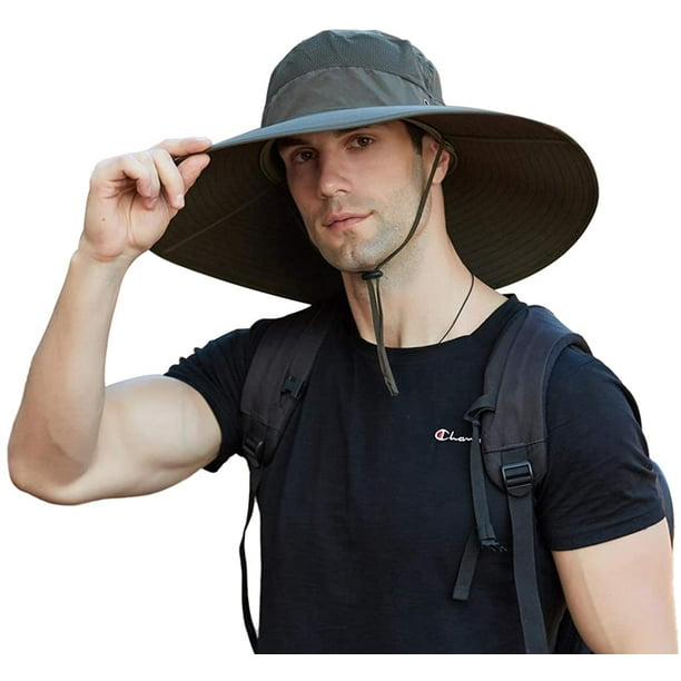 Mens Super Wide Brim Sun Hat UPF50+ UV Protection Waterproof Large Brim  Bucket Hat for Fishing Hiking Camping 