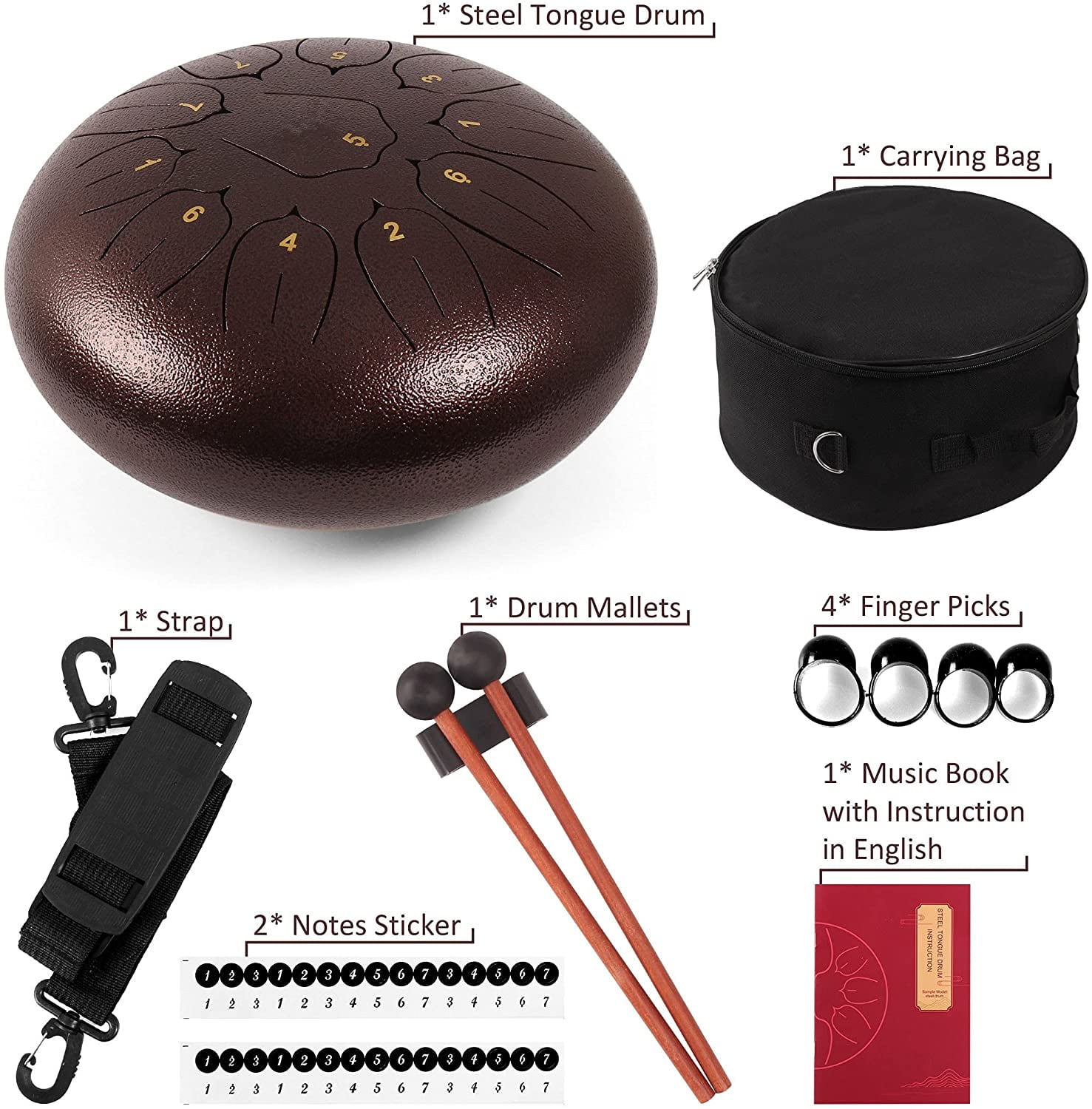 DICLLY Steel Tongue Drums,6 pouces 11 Tons Mini Tambour Handpan D
