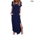 thumbnail image 2 of Sonducket Vestido de mujer con cuello en V Abertura Vestido largo Chica Ropa de manga corta Vestidos Azul oscuro XXL, 2 of 4