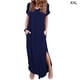 thumbnail image 2 of Sonducket Vestido de mujer con cuello en V Abertura Vestido largo Chica Ropa de manga corta Vestidos Azul oscuro XXL, 2 of 4