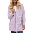 thumbnail image 2 of Womens Fuzzy Fleece Long Jackets Full Zip up Long Sleeve Hooded Coats Winter Fashion Warm Outerwear with Pockets New Light Weight Jackets Womens Purple S, 2 of 5