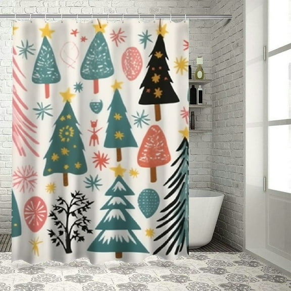 PRATYUS Christmas Tree Shower Curtain for Chic Modern Bathroom Decor with Hooks 100% Polyester Fabric 36"x72