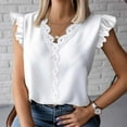 thumbnail image 2 of Timegard Womens Tops Lace V Neck Ruffle Cap Sleeve Lightweight Tee Casual Office Loose Shirts Tops, 2 of 6