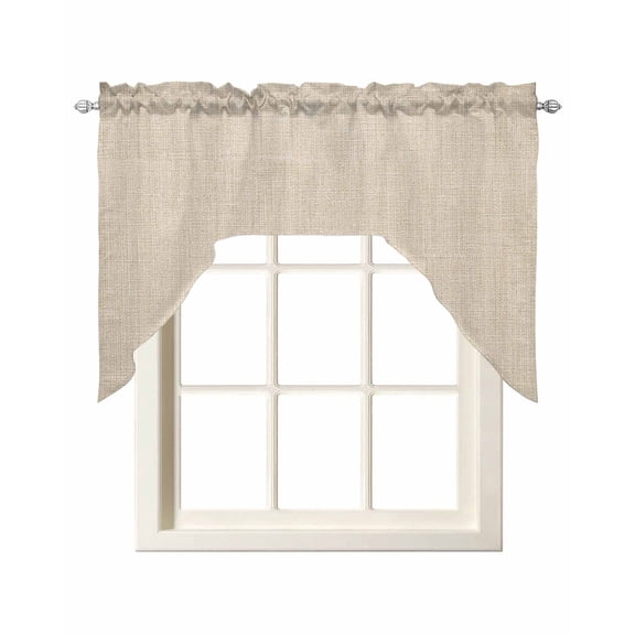 Vintage Cream Swag Valances for Windows, Small Curtains Drapes, Farmhouse Retro Beige Solid Color Kitchen Window Curtains Over Sink Rod Pocket Window Treatment Valance for Bedroom/Bathroom 56"x36"