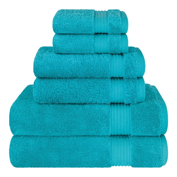 Cotton Paradise 100% Cotton 6 Piece Towel Set, Soft Absorbent Quick Dry Towels for Bathroom, Aqua Blue