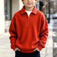 thumbnail image 2 of Quarter Zip Sweatshirt Boys Girls Waffle Casual Loose Fashion Fall Winter Tops Lapel Long Sleeve Pullover (9Years, Red), 2 of 7
